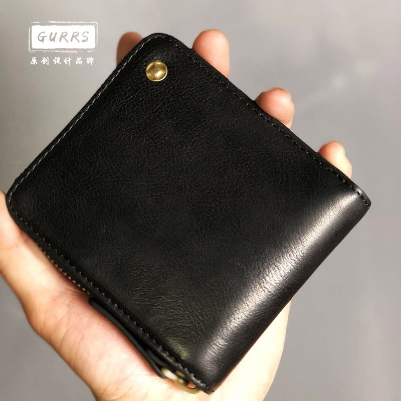 原创新款头层牛皮男士小钱包真皮短款男钱夹横款拉链复古皮夹多功_虎窝淘