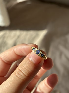 古董18K金蓝宝石钻石戒指