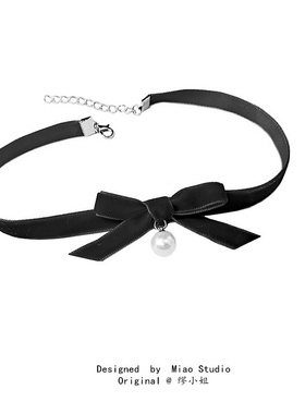 女宫廷复古蝴蝶结珍珠锁骨项链