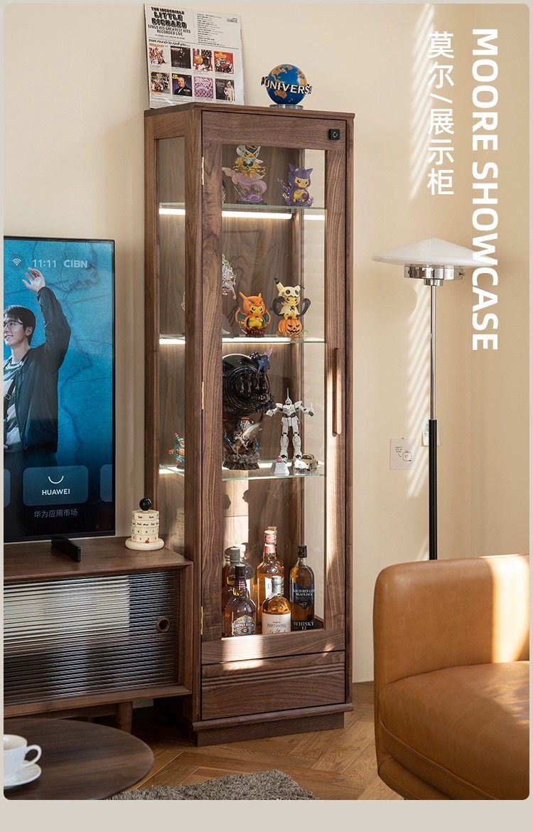 黑胡桃木展示柜玻璃防尘手办实木简约客厅陈列收纳酒柜边柜,淘宝优惠券,粉丝福利购,淘宝优惠卷