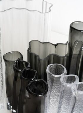 笛管 湖泊 透明 烟色人工吹制手工器皿外贸出口 家居花瓶 2608L03