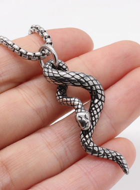 时尚钛钢项链 欧美复古个性金色钢色蛇吊坠 生肖小蛇男士钛钢项链