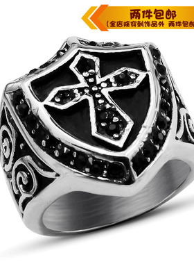 钛钢复古霸气风盾牌男士戒指