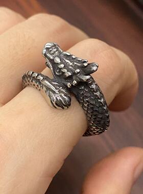 复古逼真风中国龙钛钢戒指