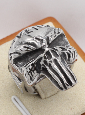 时尚钛钢男款戒指  欧美个性复古摇滚REVENGE骷髅头钛钢戒指指环