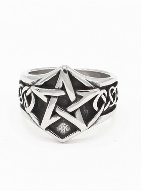 时尚钛钢男戒指欧美复古五角星