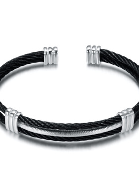 时尚风编织双层钛钢开口手环