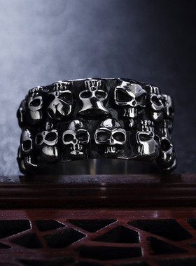 欧美风复古骷髅头男士钛钢戒指