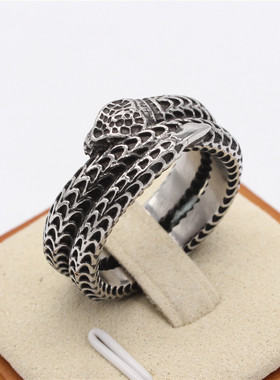 时尚钛钢男款戒指 欧美个性复古蛇戒指 盘蛇生肖蛇钛钢戒指指环