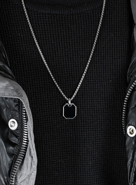 时尚钛钢项链 欧美简约中性INS小方牌个性穿搭吊坠几何钛钢项链