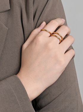时尚钛钢戒指 欧美三层堆叠戒指多环可分戴戒指 食指钛钢戒指指环
