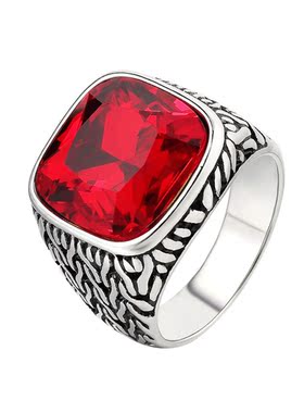 时尚钛钢男款戒指 欧美复古个性方形宝石钛钢戒指潮男指环