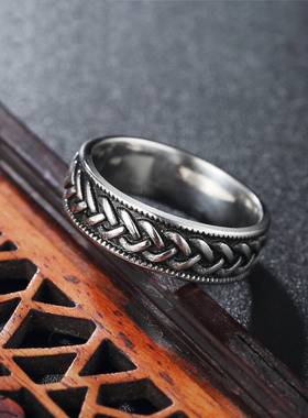 时尚风复古编织钛钢戒指