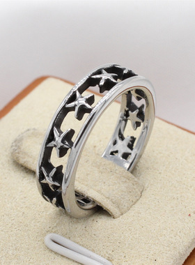 时尚钛钢男款戒指 欧美复古星星戒指 镂空五角星钛钢戒指指环