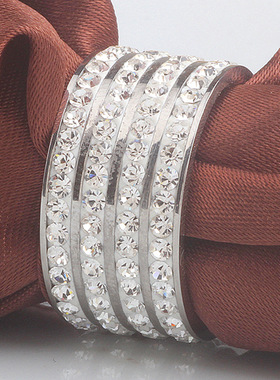 时尚钛钢戒指 欧美简约镶钻四排钻8MM戒指 情侣镶钻钛钢戒指指环