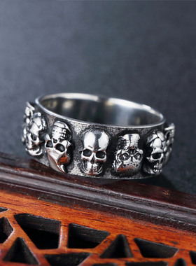 朋克风立体骷髅头男士钛钢戒指