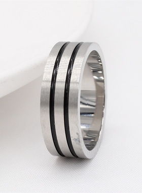 时尚钛钢男款戒指 欧美时尚简约双条纹小众男士钛钢戒指指环