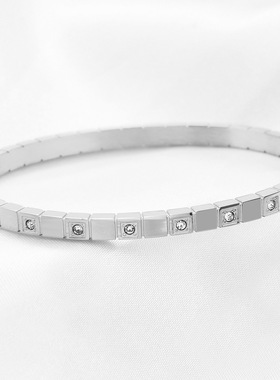 时尚钛钢手镯INS简约6MM对称方形镶钻手环 钛钢女款手镯 闺蜜手环