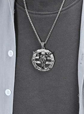 时尚钛钢项链 欧美暗黑风公羊骷髅头钛钢项链 个性潮人项链