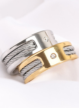 时尚钛钢戒指 新款8MM镶钻电缆线钢丝线光面钛钢戒指指