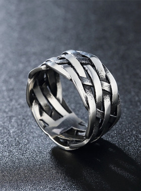 时尚钛钢男款戒指 个性复古编织超宽钛钢戒指指环