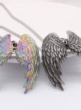 时尚钛钢项链 欧美个性复古堕落天使翅膀钛钢吊坠钛钢项链