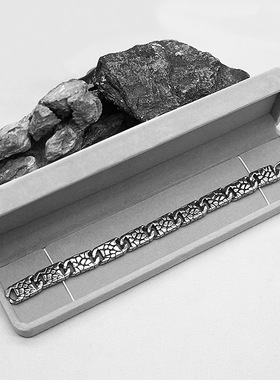 时尚钛钢手链 欧美复古朋克抹油古巴链手链 花纹复古霸气钛钢手链