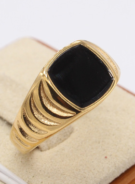 时尚钛钢男款戒指欧美时尚简约冷淡风黑色滴油钛钢戒指黑宝石指环