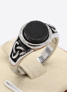 时尚钛钢男款戒指 欧美个性复古维京黑石戒指 钛钢男式戒指指环