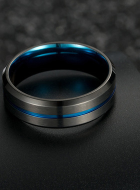时尚钛钢戒指 欧美复古拉丝双色戒指 哑光黑嘻哈潮男钛钢戒指指环