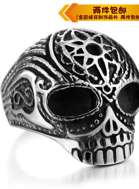 时尚钛钢戒指 骷髅头花式个性朋克风骷髅头戒指男款戒指指环