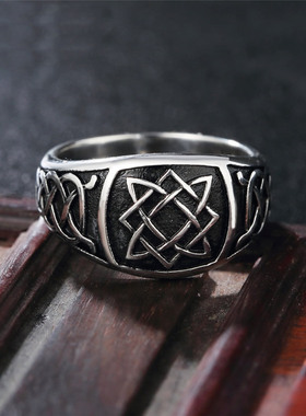 时尚钛钢男款戒指 欧美复古个性双层六芒星 星星男士钛钢戒指指环