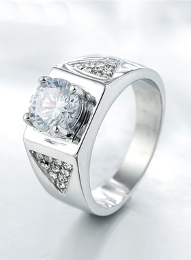 时尚钛钢男款戒指 欧美个性G款男士婚礼仿真钻戒锆石钛钢戒指指环