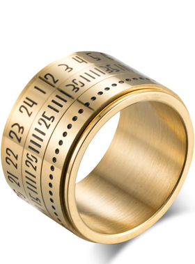 时尚钛钢戒指 欧美风时间戒指 旋转动阿拉伯数字潮男钛钢戒指指环