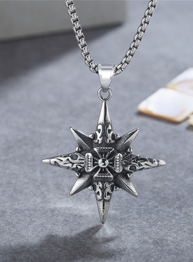 时尚风钛钢复古指南针十字架吊坠