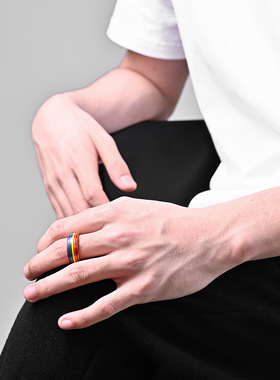 时尚钛钢戒指 简约钛钢竖条纹几何钛钢戒指指环