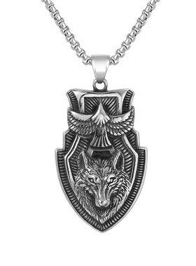 时尚钛钢项链 个性复古老鹰草原狼吊坠男款钛钢项链
