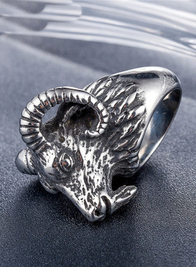 时尚钛钢男款戒指  欧美动物羊角骷髅头戒指羊头钛钢戒指潮男指环