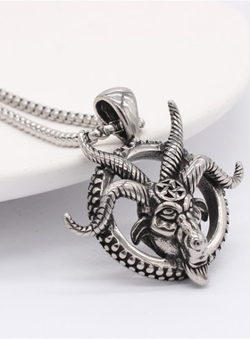 时尚钛钢项链 欧美个性复古公羊羊角圆环钛钢吊坠钛钢项链