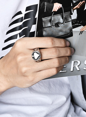 时尚钛钢男款戒指 INS欧美风扑克黑桃A钛钢戒指潮人钛钢戒指指环