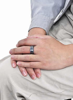 时尚男女戒指多色8毫米开槽钨钢戒指双色钨金耐剐蹭尾戒戒指指环