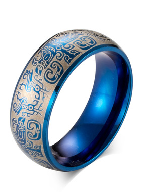 时尚钛钢戒指 国风钛钢饕餮纹宽款潮男钛钢戒指指环