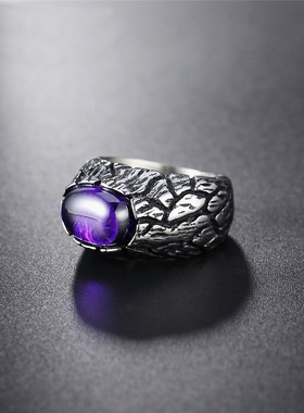 时尚钛钢男款戒指 欧美风复古个性火山宝石钛钢戒指潮男指环