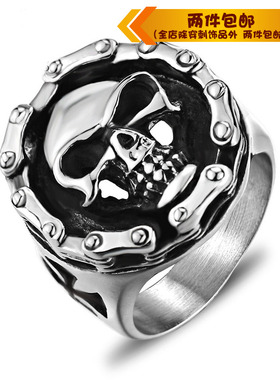 骷髅头指环朋克风鬼头钛钢戒指