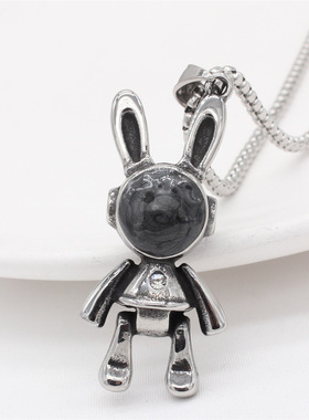 时尚钛钢项链 欧美个性复古可爱兔子吊坠 男女通用款钛钢项链