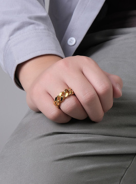 时尚钛钢戒指 欧美简约风钛钢链条戒指 潮人嘻哈时尚钛钢戒指指环