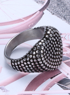 时尚钛钢戒指 欧美ins复古朋克爱心桃心圆点戒指铸造钛钢戒指指环