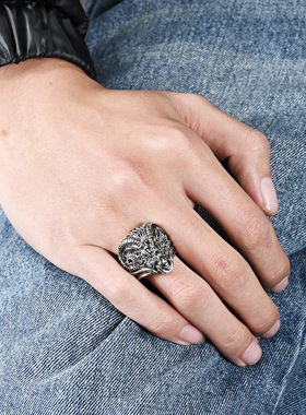 时尚钛钢戒指 欧美复古山羊头戒指 个性霸气公羊扳指钛钢戒指指环