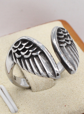 时尚钛钢男款戒指 欧美个性复古天使翅膀男士钛钢戒指指环