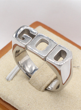 时尚钛钢男款戒指 欧美个性复古字母GOD嘻哈潮酷钛钢戒指指环